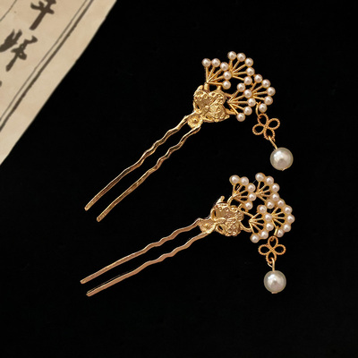 古风汉服发钗珍珠点缀小U型钗