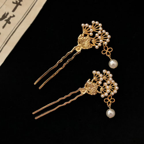 古风汉服发钗珍珠点缀小U型钗