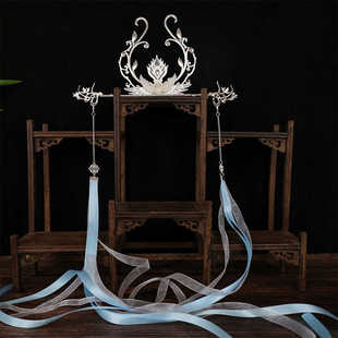 汉服发饰楚晚宁同款神女发冠发钗飘带发簪古风头饰超仙步摇配饰品