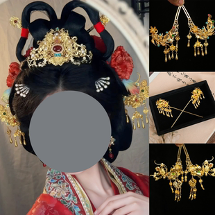 唐风发簪金色发钗明制宫廷古风簪子新娘妆造写真汉服簪花博鬓发饰