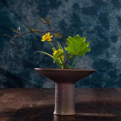 陶瓷中式日式剑山插花花器器皿高脚喇叭口花瓶小原流花道花盆禅意