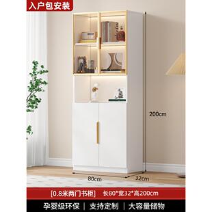 书柜带门柜列办展31062示防手轻尘靠墙储物柜地子陈柜奢璃置物落