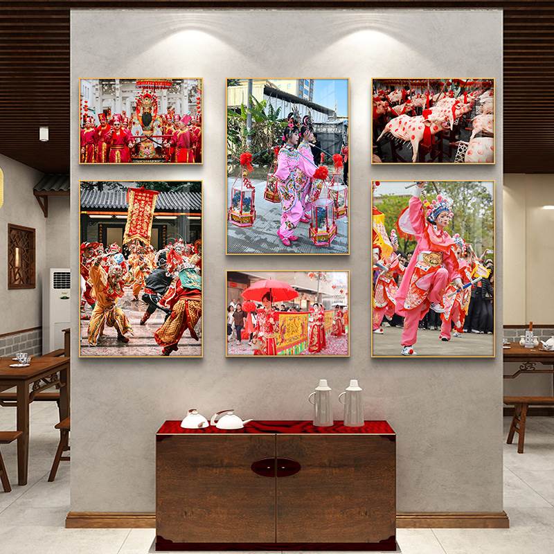 潮汕火锅店墙面装饰牛肉店挂画英哥舞壁画汕头文化民族风俗装饰画图片