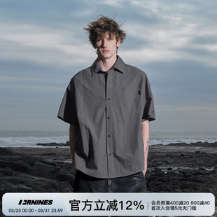 宽松纯棉灰色上衣 男女夏季 FORNINES国潮基础简约cleanfit短袖 衬衫