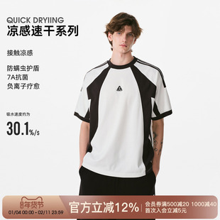 FORNINES撞色凉感夏季运动印花半袖上衣速干7A抗菌拼接短袖T恤男