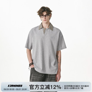 POLO衫 宽松情侣装 T恤男女2026夏季 FORNINES格子拼接翻领刺绣短袖