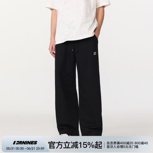 FORNINES国潮宽松直筒阔腿长裤子女刺绣毛圈运动春秋黑色卫裤男生