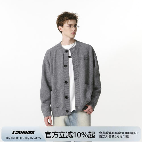 FORNINES慵懒风开衫男款秋冬情侣装针织衫宽松刺绣毛线衣外套女