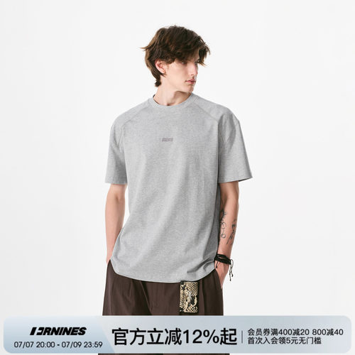 FORNINES刺绣纯棉圆领短袖T恤男女夏季国潮情侣灰色合身正肩上衣