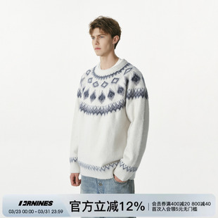 FORNINES费尔岛复古提花毛衣男款 女上衣 情侣秋冬毛线衣宽松针织衫