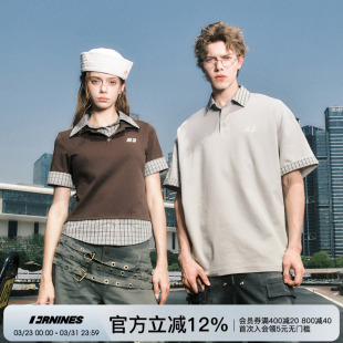 半袖 FORNINES夏季 情侣装 t恤男生国潮翻领POLO衫 上衣女 假两件短袖