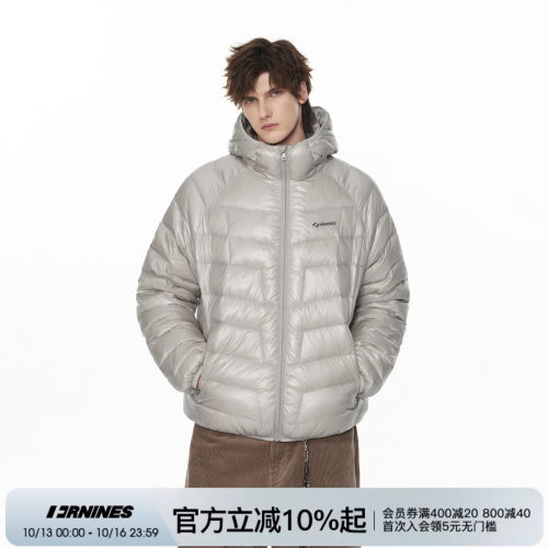 FORNINES防泼水90白鸭绒连帽羽绒服男款冬季保暖外套亮面防寒服女