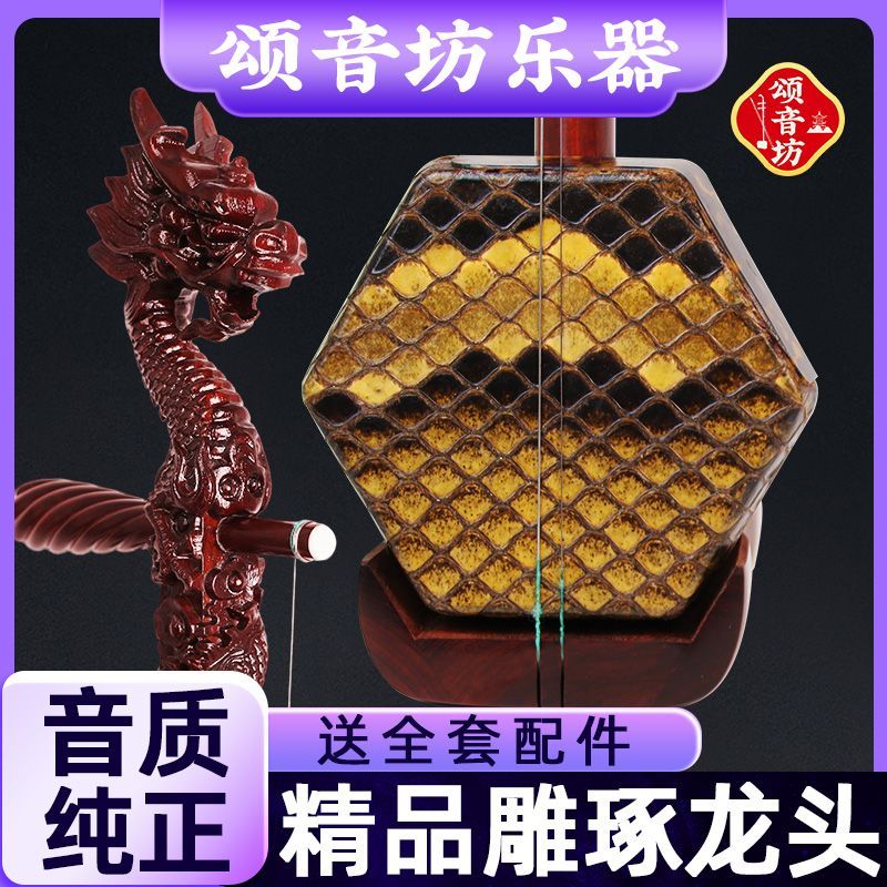 颂音坊小叶紫檀精品龙头二胡乐器专业演奏考级胡琴大师匠制二胡