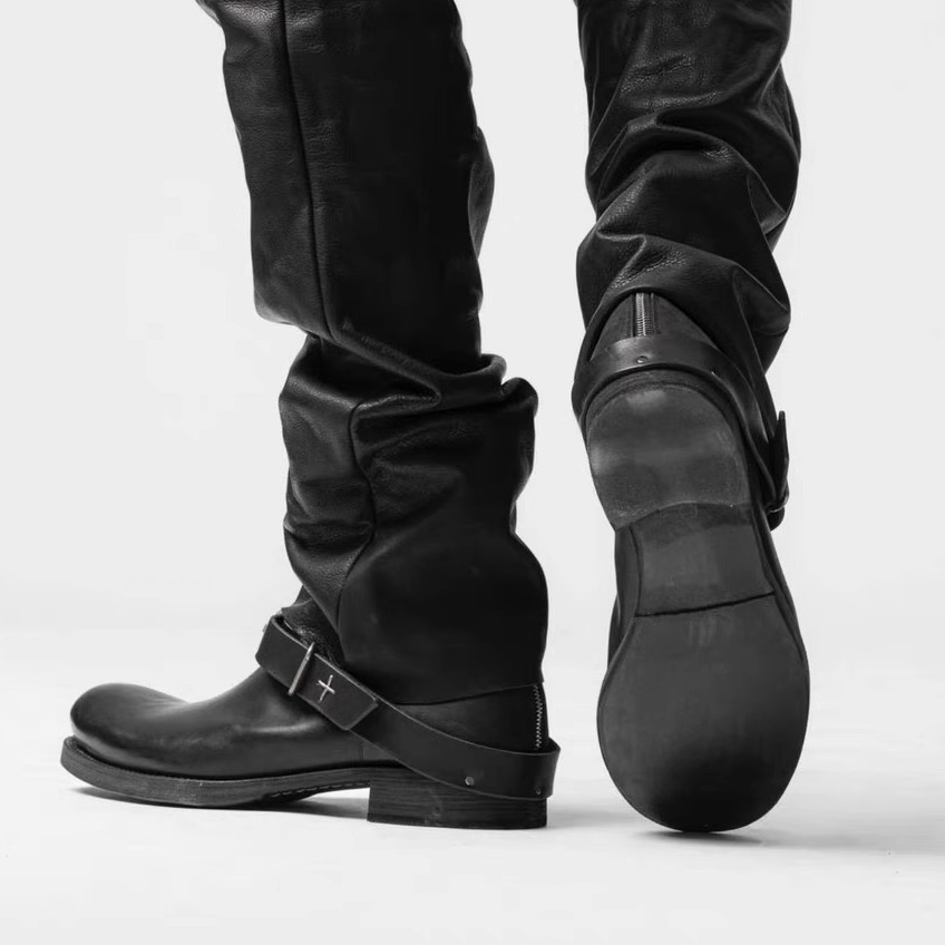 男士MA十字暗黑翘头中筒切尔西靴