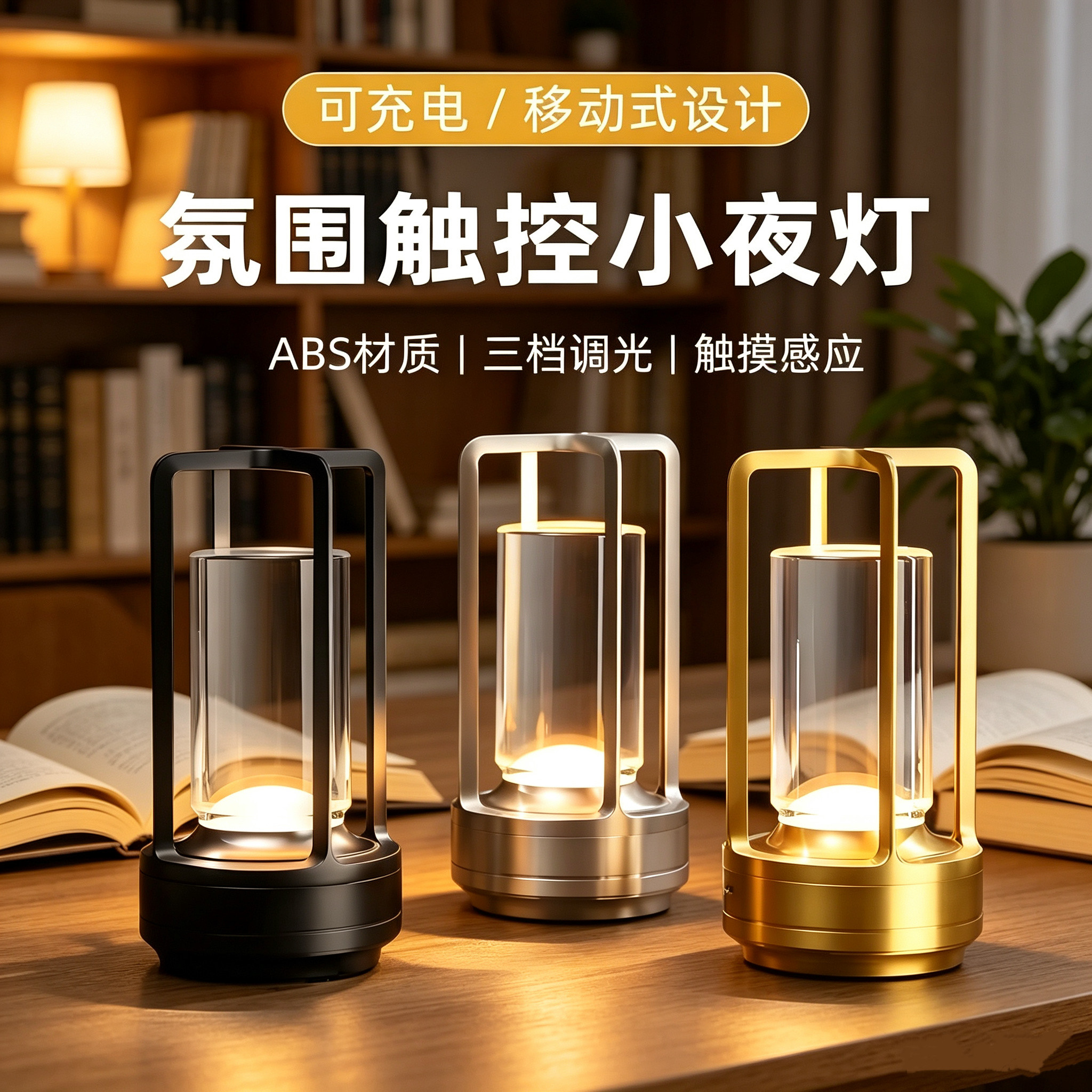创意led充电桌面台灯卧室床头小夜灯酒吧轻奢高级感户外露营夜灯