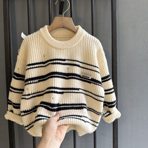 男童毛衣2023冬季新款套头针织衫毛线衣男宝宝加厚纯色打底衫童装