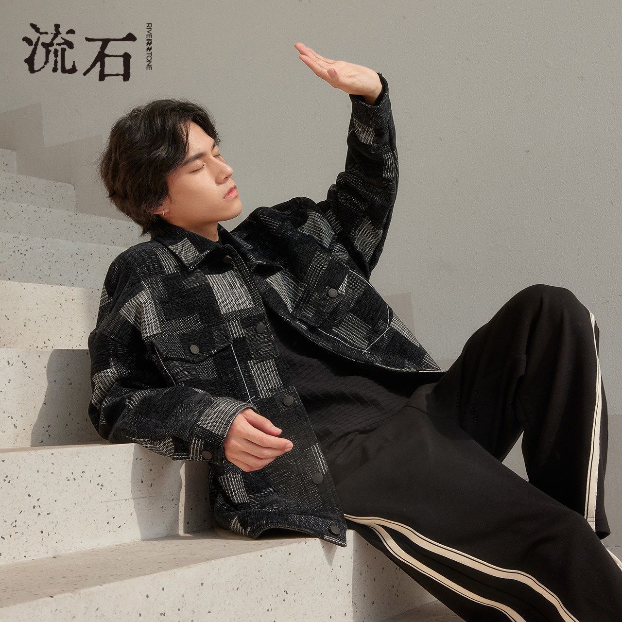 流石男装冬装时尚雪尼尔毛呢短款夹克2026新款春季男士休闲厚外套