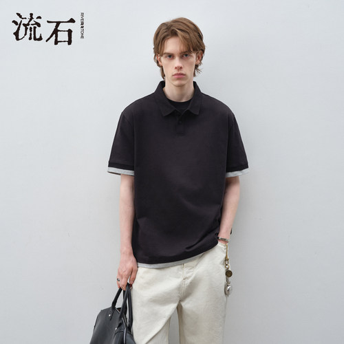 商场同款流石男装珠地假两件POLO