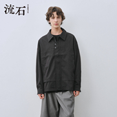 天丝宽松休闲夹克2026年春季 新款 男士 流石男装 黑色阔版 莱赛尔外套