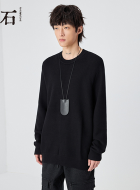 流石男装黑色简约保暖毛衣2026年春季新款男百搭抗起球针织套头衫