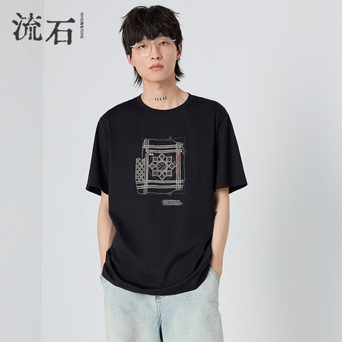 流石男装潮牌时尚印花短袖透气