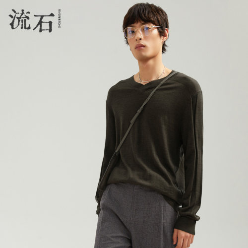 流石男装纯色百搭长袖针织羊毛衫