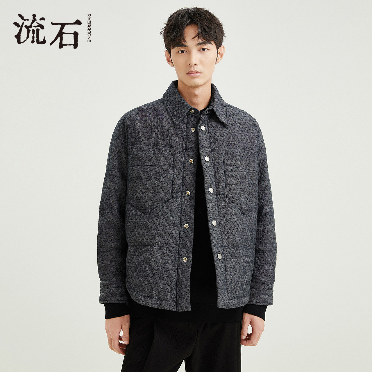 RS流石男装复古时尚格纹棉服2025新款冬季男士大翻领休闲棉外套潮