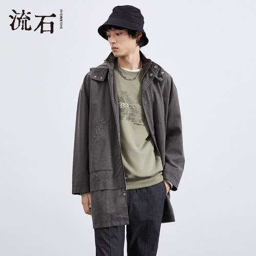 流石男装冬装派克风中长款风衣