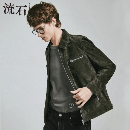 流石男装真皮夹克男潮夹克外套