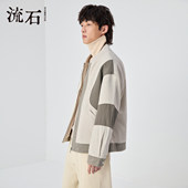 灯芯绒时尚 流石男装 男士 春季 棉服 棒球领撞色磨毛棉夹克2026年新款