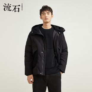 工装 连帽短款 外套黑色加厚款 冬装 新款 时尚 冬季 流石男装 羽绒服男士