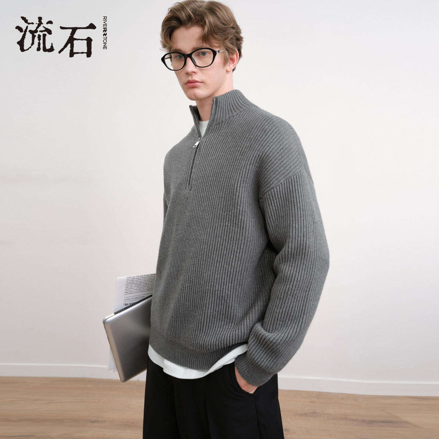 流石男装时尚百搭休闲针织衫2026年春秋季男款纯色高端半拉链毛衣,男装,针织衫/毛衣,淘宝优惠券,粉丝福利购,淘宝优惠卷