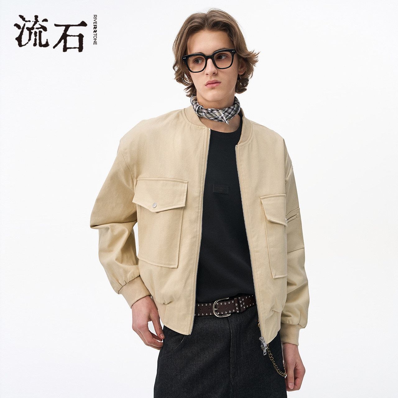 流石男装棒球领休闲夹克2026年春季新款男款简约纯色宽松短款外套