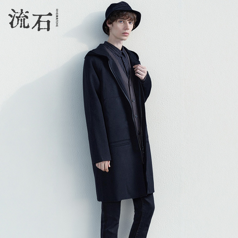 流石男装连帽双面呢外套羊毛大衣