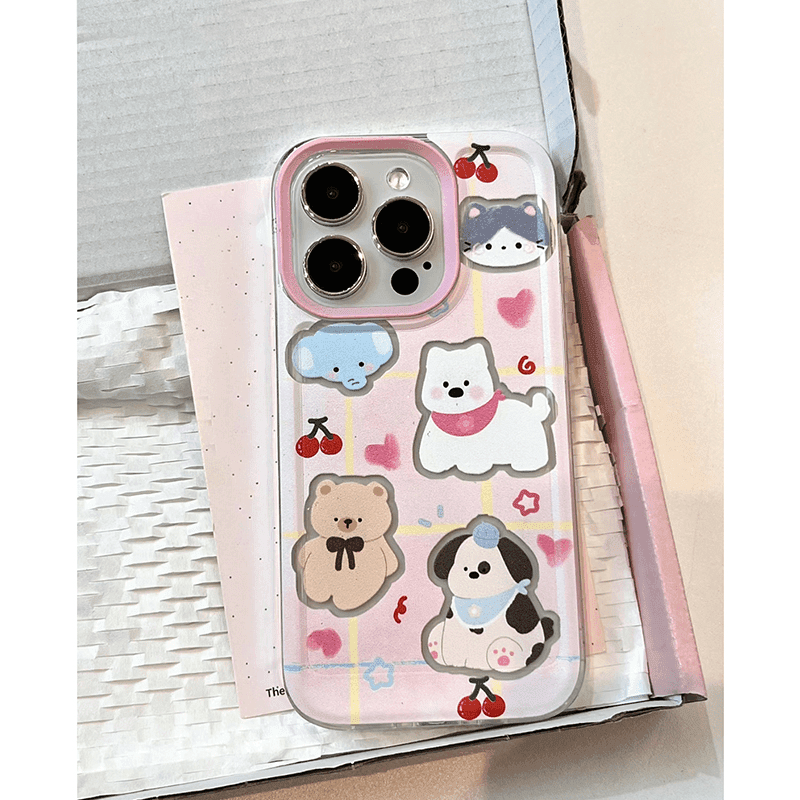 适用苹果系列时尚粉格动物手机壳