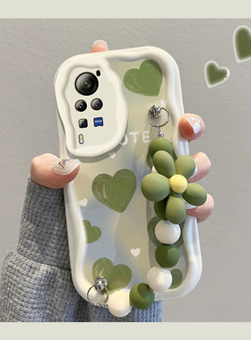 适用vivoX60手机壳女新款高级感viv0防摔简约绿色爱心散热软壳Pro小清新创意网红挂绳镜头全包硅胶保护套