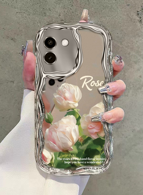 适用VIVOY200i手机壳y100t新款y93s电镀Y85硅胶Y74s艺术白玫瑰y78m防摔y55s女保护套y52s/y76S/Y35M+/Y30标准