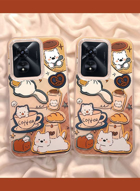 适用OPPOA97手机壳A96新款时尚A93可爱72咖啡猫咪58卡通55大孔白色IMDA35女款A5活力版颜值a1/a2m保护套A3Pro
