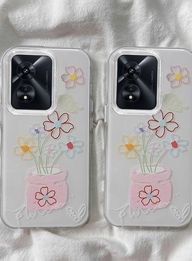 适用OPPOA97手机壳A96新款时尚A93简约72线条花朵58唯美55大孔白色IMDA35女款A5活力版颜值a1/a2m保护套A3Pro