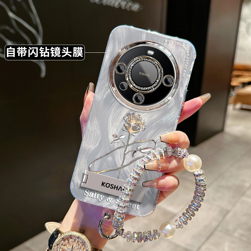适用华为Mate60pro+手机壳新款50Pro精孔羽纱mate40E创意网红铂金玫瑰30EPro硅胶防摔简约支架时尚潮流保护套