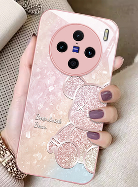 适用vivox200Promini手机壳100Spro新款x90pro+女x80唯美炫彩钻石小熊70t/60/曲屏版x50/30玻璃外壳27/xnote