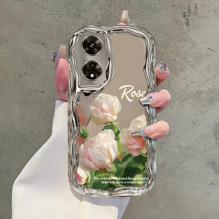 适用OPPOA98手机壳新款 5G电镀A2x奶油纹A3Pro艺术A58x防摔A11x保护套A1白玫瑰A72 A35轻奢风A55创意A92s女款