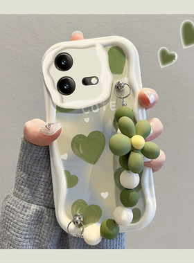 适用iqooneo8手机壳女新款高级感viv0防摔简约绿色爱心散热软壳pro小清新创意网红挂绳镜头全包硅胶保护套