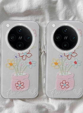 适用于OPPOfindx8pro手机壳新款大孔白色IMDx7ultra时尚X8S+女款findx6简约线条花朵x5Pro唯美镜头全包外壳