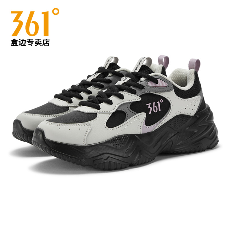 361休闲鞋女鞋秋季新款厚底皮面老爹鞋女款潮流休闲鞋黑色运动鞋