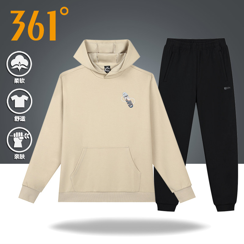 361运动套装男2026秋季新款时尚背后印花连帽套头衫直筒裤两件套
