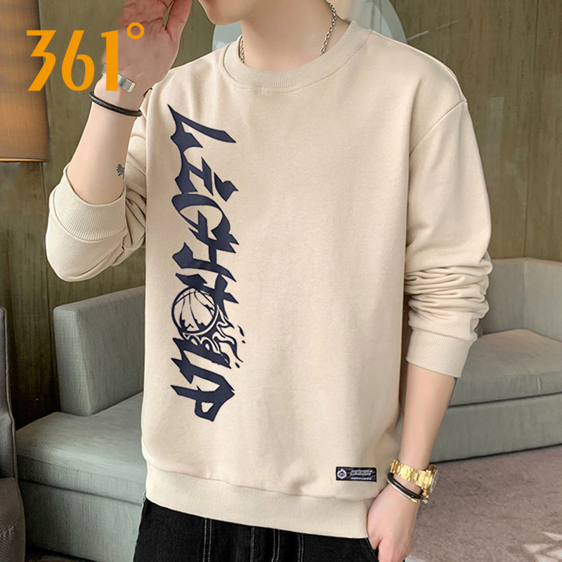 361卫衣男2025秋季新款米色圆领休闲长袖t恤宽松大码套头衫薄款