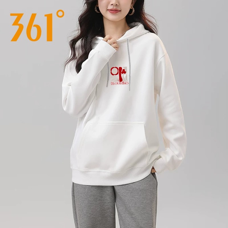 361连帽卫衣女装2026年秋季新款连帽套头保暖运动服白色休闲上衣