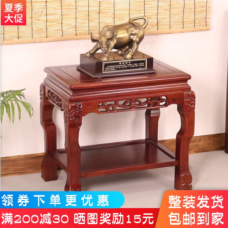 中式奇石底座架实木花架几长方形木质鱼缸架置物架客厅承重盆景架