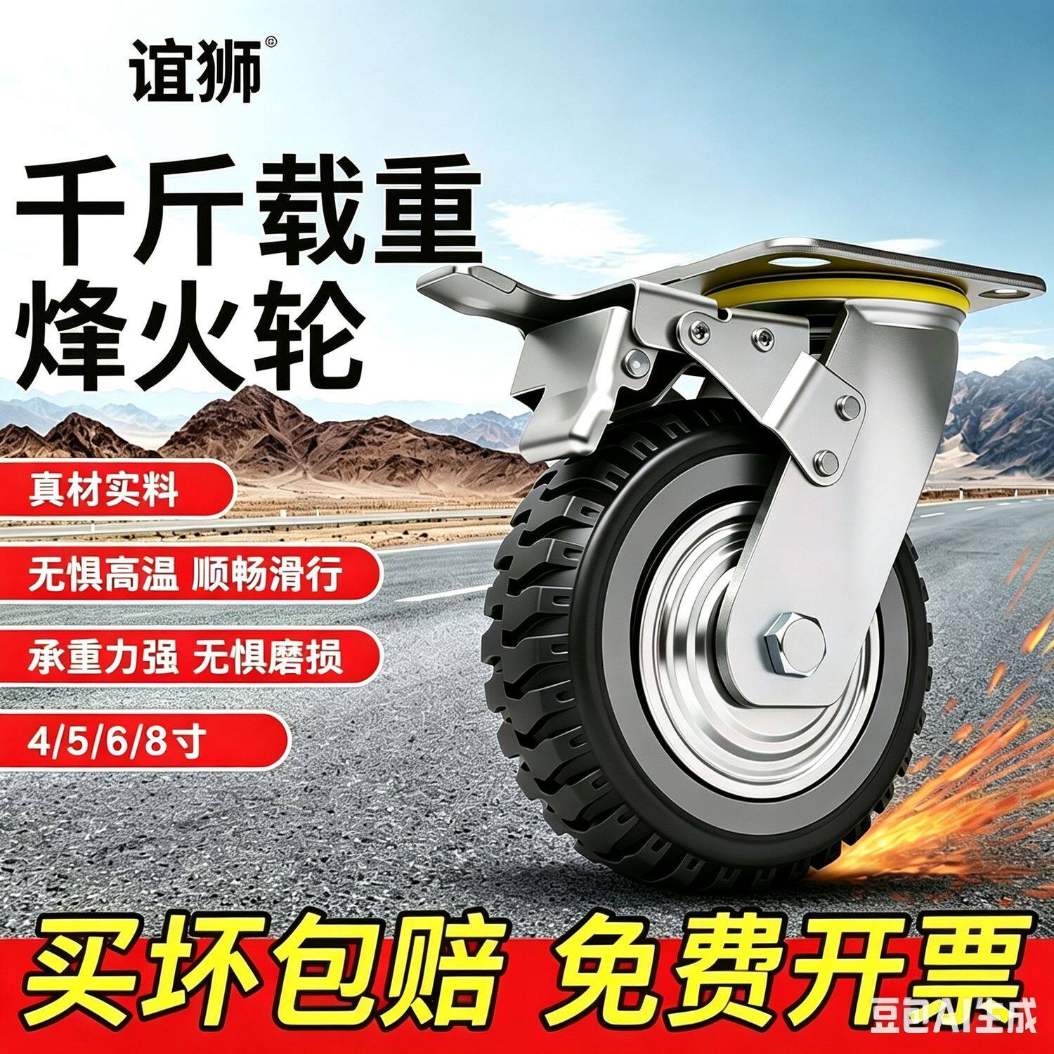 重型加厚烽火轮4寸5寸寸6寸8寸轱辘手推车万向脚轮静音拖车刹车轮